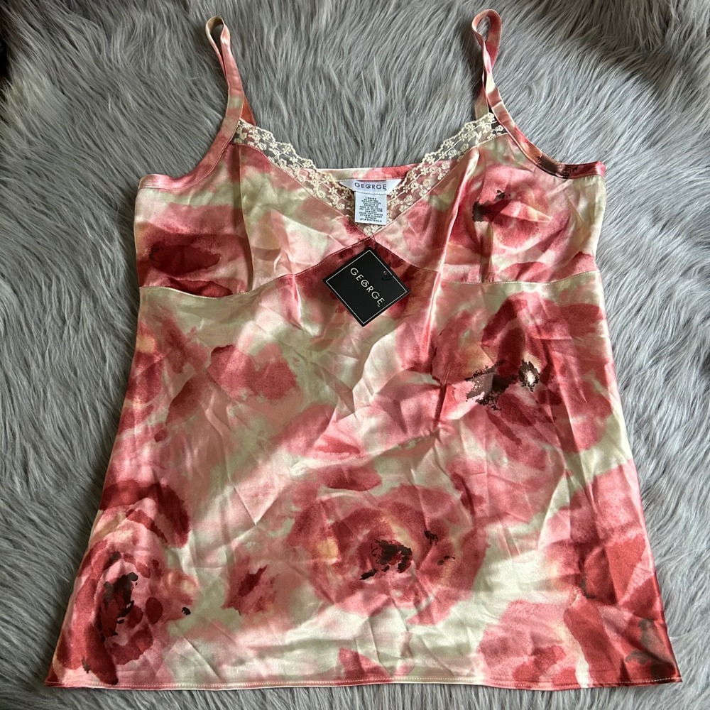 Vintage George Lingerie Sleeveless Top Womens Size XL‎ Pink Lace Pajama Slip
